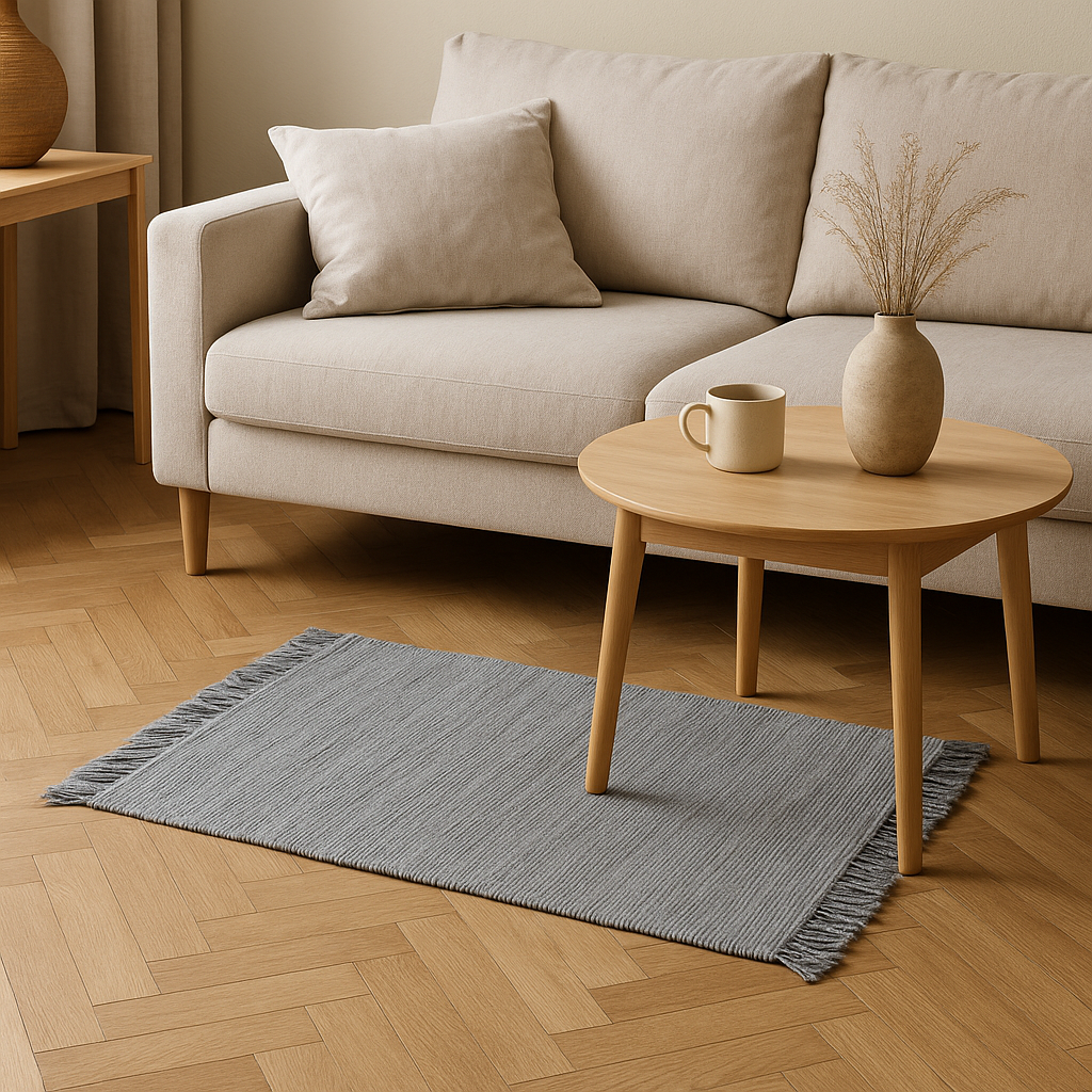 Gråt gulvtæppe i 100% Bomuld – 50×80 cm